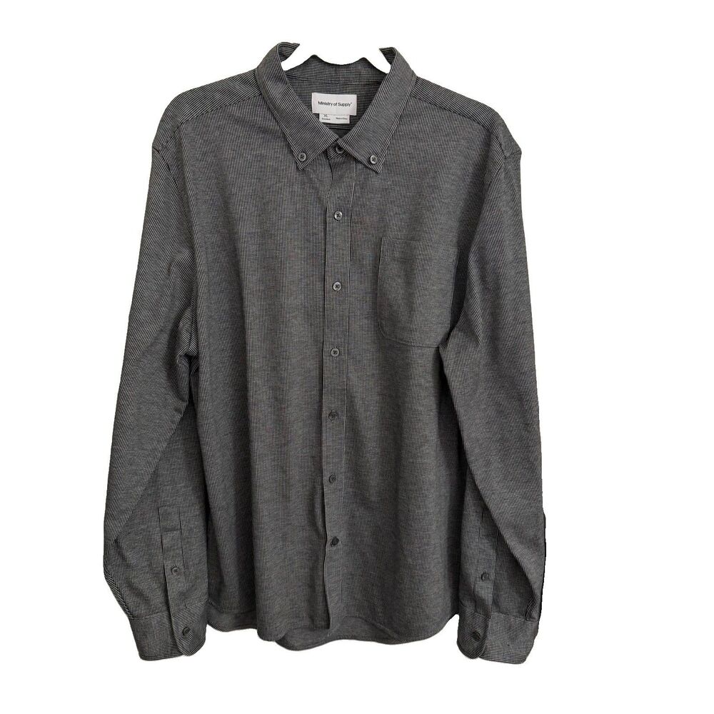 Ministry of Supply Shirt Mens XL Gray Standard Fit Micro Striped Button Up